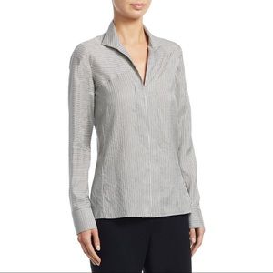 Akris Narrow-Stripe Silk Satin Tunic Blouse